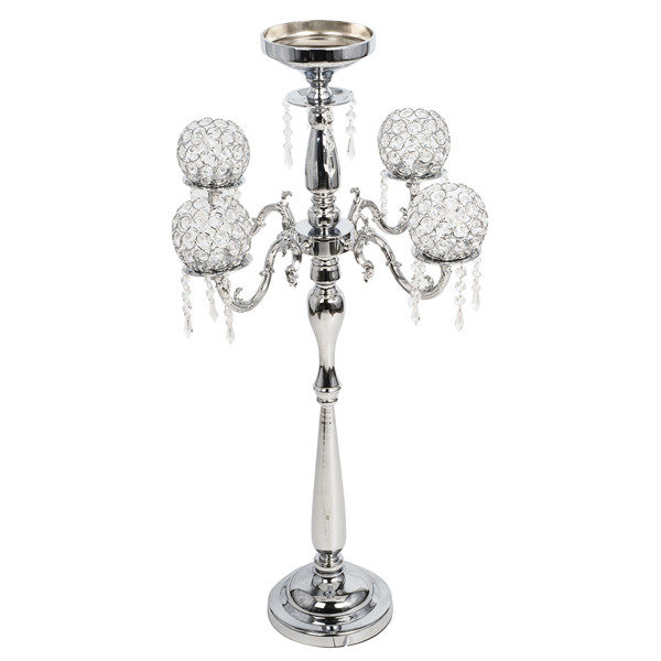 Four Arms Crystal Beaded Candelabra With Flower Bowl